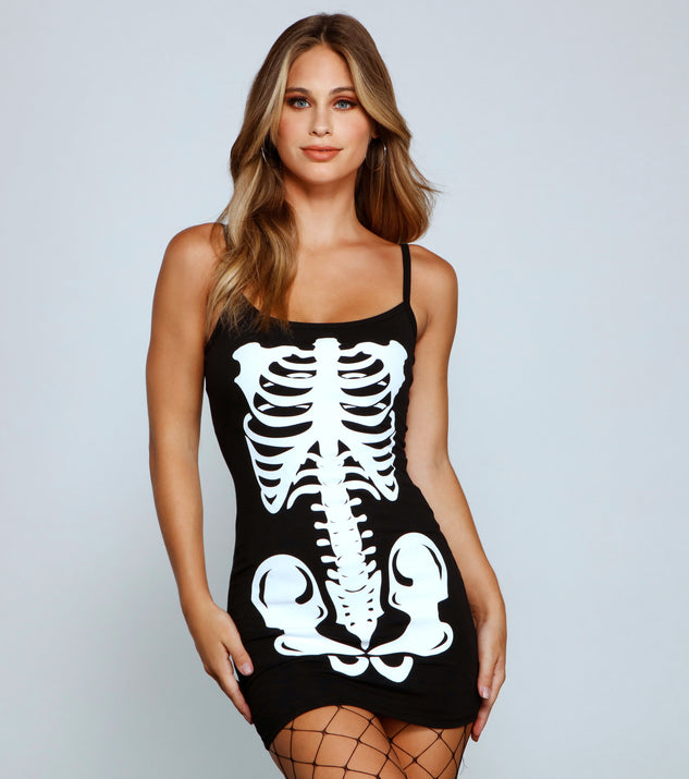 Glam Ghoul Skeleton Print Mini Dress ...
